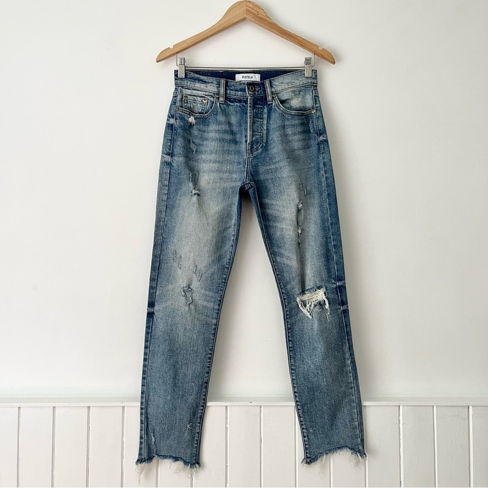 Pistola Straight Leg Button Fly Distressed Jeans Size 25